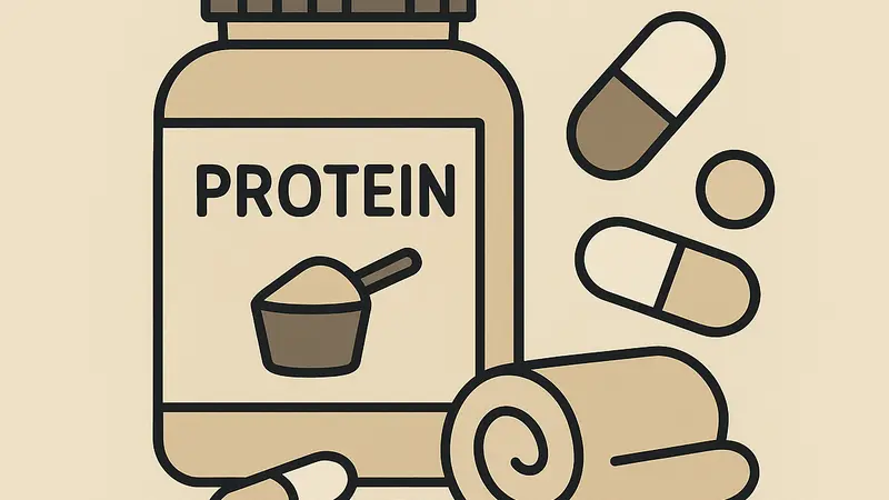 Supplement capsules and powder displayed on a neutral surface
