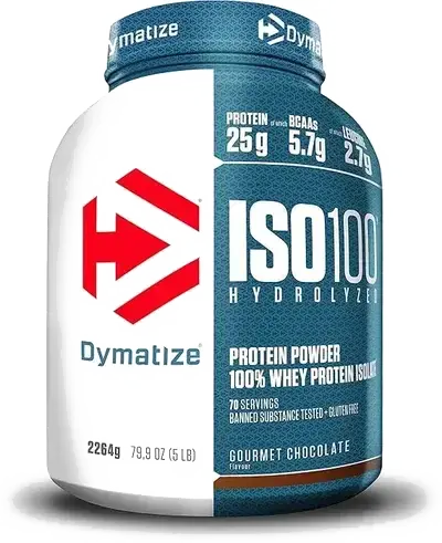 Dymatize ISO100 Hydrolyzed Whey Isolate protein powder tub