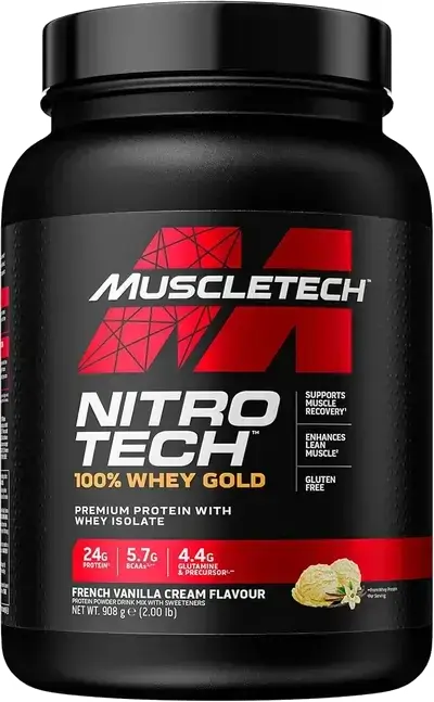 MuscleTech Nitro‑Tech Whey Gold protein powder container