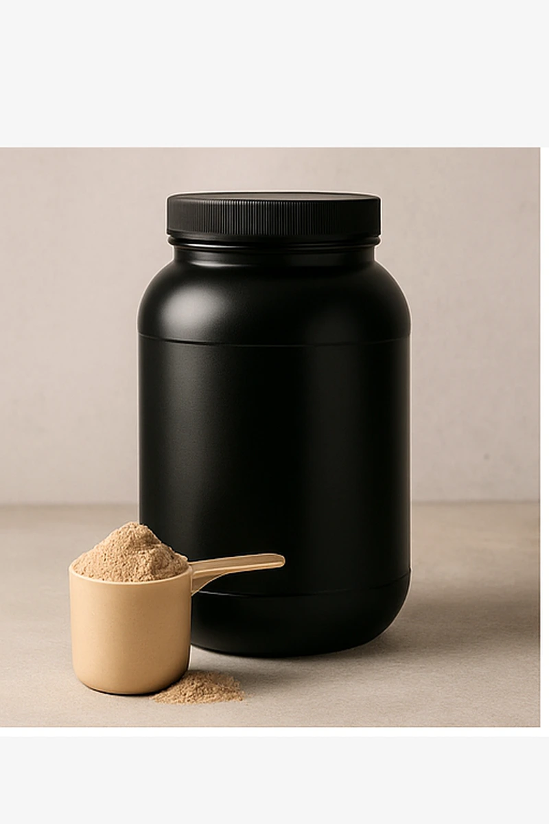 Supplement tubs and shaker arranged neatly